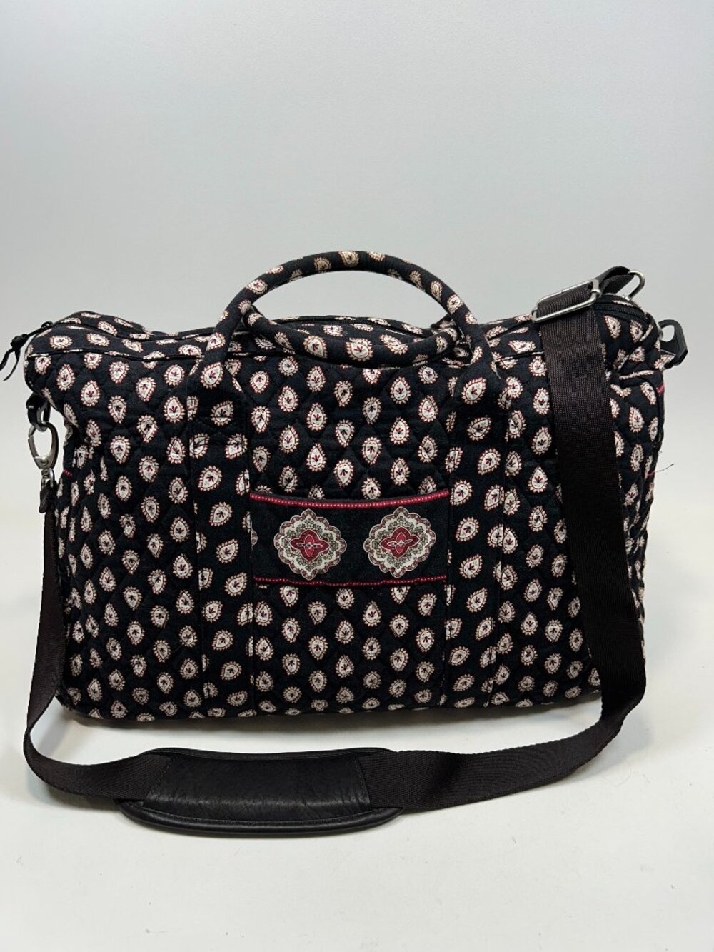 VERA BRADLEY Classic Black Paisley Quilted Duffel Bag Crossbody Gym Overnight